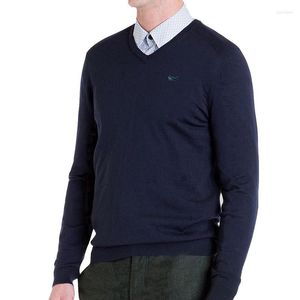 Erkek Sweaters Bahar Sonbahar Sıradan Polos Jersey Erkekler Katı Kazaklar Uzun Kollu Pamuk Örgü V-Neck Blaine Boyutu 8508