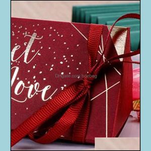 Presente de casamentos comemora￧￣o Candy Box Triangles Chocolates Boxes de embalagem de presente Gold Plated Gifts Wrap Wrap Silk Ribbon Chegada 0 33cy M2 DHSNM