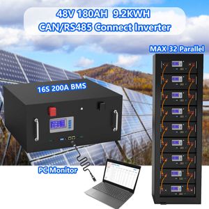 48V 180AH 200AH LiFePO4-Akku 51,2V 9,2KWH 32 Parallel 6000 Cycle Lithium Ion 200A BMS mit CAN RS485 für Solar