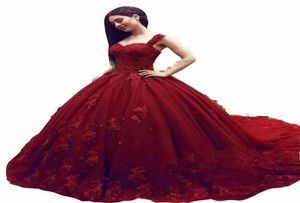 2022 Fashion Sweet 16 Quinceanera Dress Ball Gown Darter Red Lace 3D Floral Appliques Crystal P￤rled Masquerade Puffy Long Prom Even3145061
