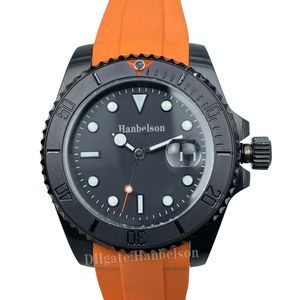 MAD Herrenuhr, orangefarbenes Kautschukarmband, 2813 Automatikwerk, Saphirglas-Armbanduhren, vulkanisches schwarzes Zifferblatt, Stahlgehäuse