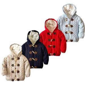 Strickjacke Herbst Winter Baumwolle Kinder Pullover Langarm Taste Mantel Dicken Plüsch Baby Jungen Mädchen Pullover Kinder Tragen Gestrickte Kleidung 221125