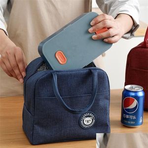 Lunch Bags 7 Colors Lunch Bag Tote Portable Thermal Bags Waterproof Box Zipper Storage Bento Outdoor Travel Picnic 71 Drop Delivery Dhy7X