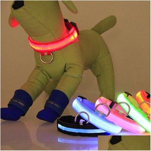 Hundhalsar Leashes Night LED Flash Dog Collars Justerbar säkerhet Lätt koppel Valp Hem Pet Supplies Drop Delivery Garden Dhaox