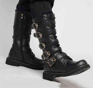Boots Men Leather Motorcycle Midcalf Military Combat Gothic Belt Punk Shoes Tactical Army Boat 2208059802718