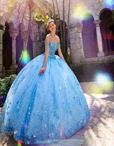 Blue Quinceanera Dresses 2022 Lace Appliqued Crystal Ball Gown Vestidos De Quinceaera Sweetheart Sweet 16 Dress3556980