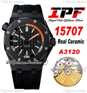 IPF 1570 Ceramic Case A3120 Automatic Mens Watch 42mm Black Orange Textured Dial Stick Markers Rubber Strap Super Edition Watches Puretime A1