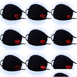 Designer Masks Valentine Day Face Masks Cotton Red Heart Shaped Printed Black Reusable Dustproof Warm 249 N2 Drop Delivery H Dhgarden Dh9Ap