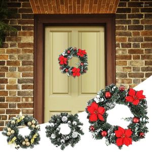 Dekorativa blommor Garland Wreath Portable Hanging Battery Operated Festive Touch Greenery Snowy Pine Cone Chile Decor