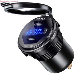 Car Aluminium Dual 45W USB C Type C PD 45W Fast Car Charger with Voltage/Power Display for SUV Motorcycle Truck Boat Bus RV ATV