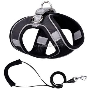 Dog Collars Leashes Night Reflect Light Waistcoat Harness Leash Set Adjustable Breathable Collar Rope Outdoor Metal Rings Leashes Dhewd