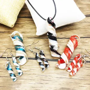 3 Sets Murano Glass Screw Pendant Necklace Earrings For Women Chinese Style Handmade Blue Red Black Whirlwind