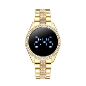 Armbandsur Luxury Diamond Digital Watch for Women Ladies Electronic Touch Screen Gold Watches Female Quartz Clock