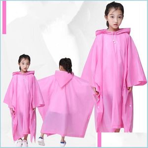 Regnrockar icke -engångs regnrockplast KLART BARN TRANSKA HODED PONCHO RAINWEAR Emergency Rain Wear Pure Color Fast 4 2CJ E19 DH6HJ