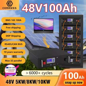 LiFePO4 48V 100AH Battery Pack 51.2V 5KW Lithium Solar Battery 6000 Cycles RS485 CAN Max 32 Parallel For Inverter LiFePO4 100AH