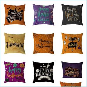 Inne świąteczne zapasy imprezowe materiały imprezowe Halloween Pillow Case Happy House Decor Bat Dypkin Wzór Lnu Poduszki Er Festiwal A DHVWD