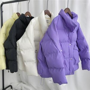 Kvinnors trenchrockar 2022 Winter Jacket Coat Women Streetwear Korean Style Purple Padded Puffer Parkas Beige Casual Warm Clothes for Female