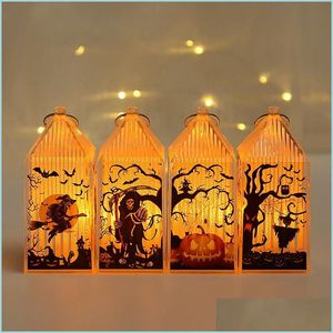 Decorazione per feste Decorazione di Halloween Lanterna di zucca Strega Spaventapasseri Luce notturna portatile per bambini Decorazioni per il desktop Festival Ar Dhz1C