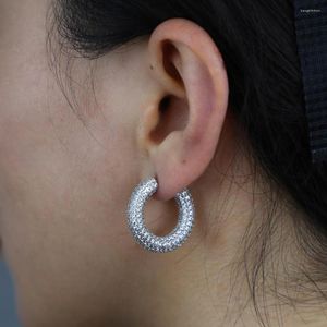 Hoop Earrings Chunky Circle Earring For Women Full Micro Paved Cubic Zirconia Iced Out Bling CZ Hoops