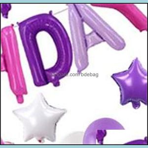 Party Decoration Mermaid Aluminum Film Balloons Party Decoration Happy Birthday English Letter Balloon Suit Purple Blue White Festiv Dhpce