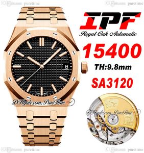 IPF 41mm 1540 A3120 Automatic Mens Watch Ultra-thin 9.8mm Rose Gold Black Textured Dial Stick Markers Stainless Steel Bracelet Super Edition Watches Puretime C3