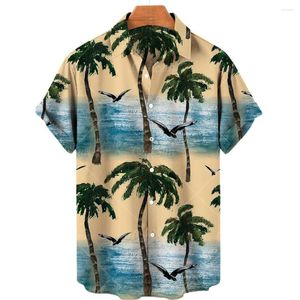 Мужские повседневные рубашки Крупногабаритная гавайская рубашка с принтом кокосовой пальмы с коротким рукавом Мужская летняя мода на пуговицах Пляжный быстросохнущий топ S-5xl