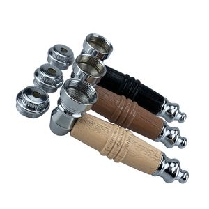 Mini Colorful Pipes Natural Wood Dry Herb Tobacco Cover Cap Filter Tube Portable Metal Alloy Removable Handpipes Hand Smoking Cigarette Holder