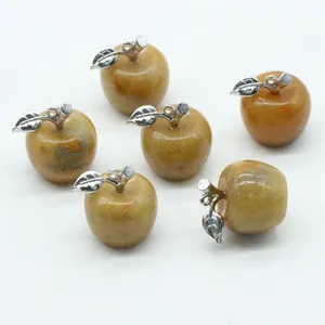 Wholesale Carved Polished Natural Yellow Jade Stone Apple Paperweight Decoration For Christmas Birthday Presents