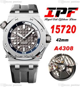 IPF 1572 Diver A4308 Automatyczna męska zegarek 42 mm stalowa obudowa szarość teksturowania markery gumowego paska super edycja zegarki puretime b2