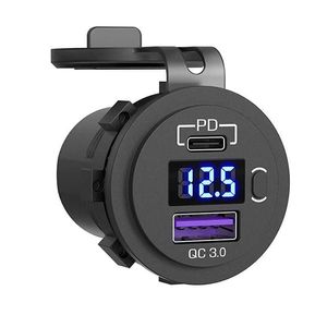 Quick Charge PD USB Type C Car Motorcycle Charger Socket 12V 24V QC3.0 Power Outlet with LED Voltmeter Switch Fast Charge