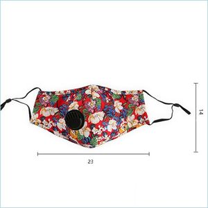 Designer Masks New Floral Print Mask With Breather Vae 2Pcs Filter Breathable Mouth Masks Anti Dust Reusable Housekee Designer 87 N2 Dh60O