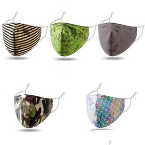 Designer Maskers Masker Camouflage Pailletten Gouden Stam Schalen Gezichtsmaskers Wasbaar Herbruikbaar Ademhaling Mascherine Mode Stofbescherming Dhyym