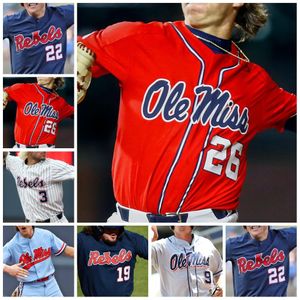 Beyzbol Formaları Özel Ole Miss Rebels Beyzbol Jersey 19 Cael Baker 3 Anthony Servideo 1 Zack Cozart Lance 13 Hayden Dunhurst Herhangi bir İsim Numarası dikişli