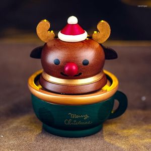 Figurine decorative Carillon alce Tazza verde Filatura in legno fatta a mano Natale Invia ragazze e bambini Castello nel cielo CL0123