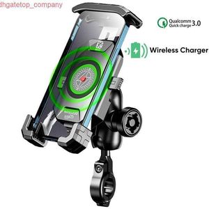 Manubrio per specchio per moto impermeabile 12V per auto 15W Wireless Qi/USB C PD 20W Supporto per caricabatterie rapido per cellulare con interruttore