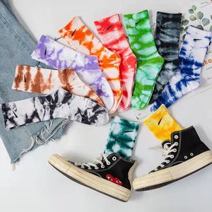 Fashion couple socks hot seller Tie dye middle tube street color cotton breathable comfortable sports wicking low tube