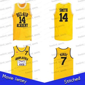 Moive Toni Kukoc 7 College Basketball Jersey The Prince of Bel-Air Academy 14 Will Smith Giallo Jugoplastika Split Pop Maglie Uomo cucito giallo