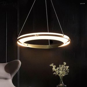 Kolye lambaları Nordic Lüks Post-Modern Bakır Ring Track Lights Tasarımcısı Minimalist Süspansiyon Armatürü Restoran Oturma Odası Çalışması