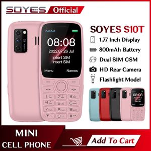 Original Soyes S10T Ultradünnes Kartenhandy Super Mini 2G GSM 800 mAh 1,77 Zoll entsperrte Dual-SIM-Karte Anti-Drop Anti-Rutsch-FM-Taschenlampe Student Elder Mobiltelefon