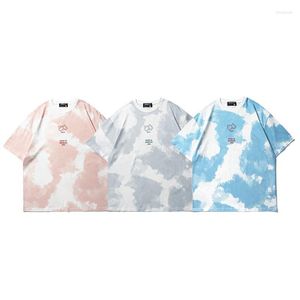 Men's T Shirts Hip Hop Tie Dye T-Shirt Streetwear Letter Puzzle Printed Tshirt 2022 Men Summer Shirt Harajuku Cotton Short Sleeve Tops Tees