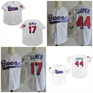 College Men's The #44 Joe Cooper Baseketball Beers Baseball Jersey White Button Down Film Jersey Movie #17 Doug Remer Jerseys
