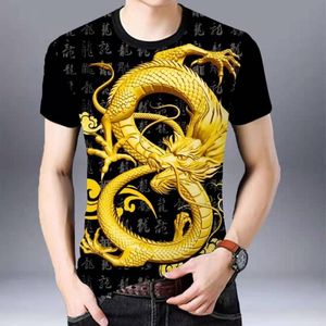 Camisetas masculinas camisetas masculinas de verão de camiseta de manga curta fresca tendência de t-shirt top de topo casual em estilo chinês 3d dragão e tigre tigre