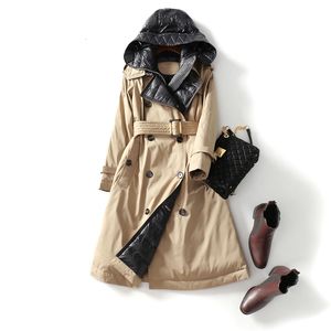 Kvinnor Down Parkas H￶gkvalitativ Trench Jacket Winter Hooded White Duck Thick Warm Long Parka Windbreak Coat With Belt 221124