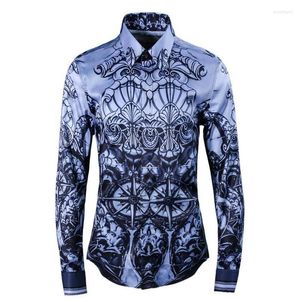 Mäns casual skjortor Minglu Mens Shrites Luxury Ink Mönster Digital tryckklänning plus storlek 4xl Fashion Long Sleeve Man