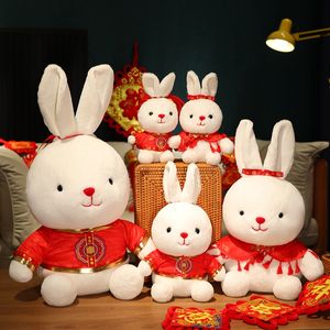 25-65CM Schöne Chinesische Tang Kostüm Bunny Plüsch Spielzeug Weiche Kaninchen mit Kleidung Mantel Kissen Überraschung Neue Jahr weihnachten Geschenk