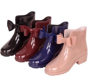 Boots Women039S Rain Shoes Fashion Bow Low Barrel Black Women039S Boots PVC Full9351388