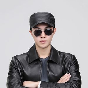 Berets Wholesale Retro Real Goat Leather Military Caps Men Women Cadet Army Cap Unique Design Vintage Flat Top Genuine Hat