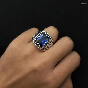 Cluster Rings Vintage Blue Stone Ring For Men Real 925 Sterling Silver Women Heavy Rock Jewelry Biker Man Resizable Storlek 9-11