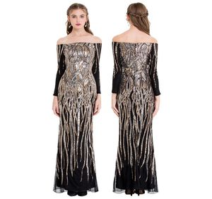 Wholesale Angelfashions Women039s Boat Neck Long Sleeve Sequins Flapper Ball Gown Evening Dress Party Prom Dresses Black Gold 4048748915