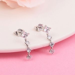 Boucles d'oreilles rondes et carrées scintillantes en argent Sterling 925, adaptées aux bijoux de Style Pandora européen, boucles d'oreilles à la mode